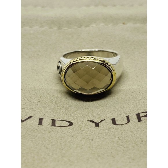 18K Yellow Gold Silver Smoky Topaz Cocktail Ring Oval Signature